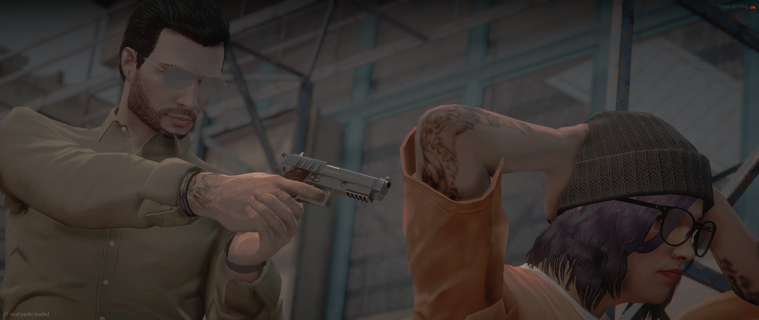 She's at gunpoint...